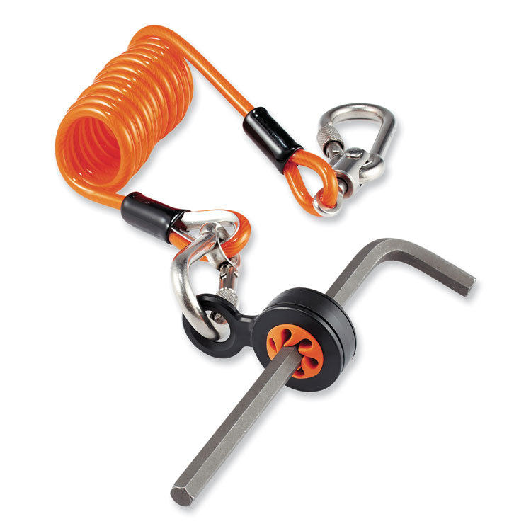 ergodyne® Squids 3130M Coiled Cable Lanyard with Carabiners, 5 lb Max Working Capacity, 6.5" to 48", Orange, Ships in 1-3 Business Days (EGO19131) Each