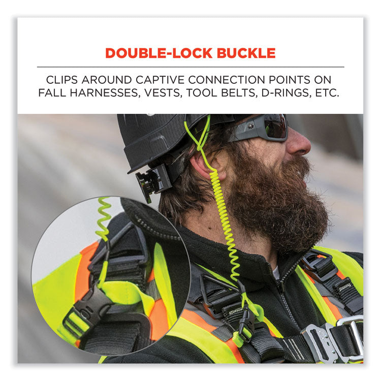ergodyne® Squids 3157 Coiled Lanyard with Buckle, 2 lb Max Working Capacity, 12" to 48" Long, Lime, Ships in 1-3 Business Days (EGO19157) Each