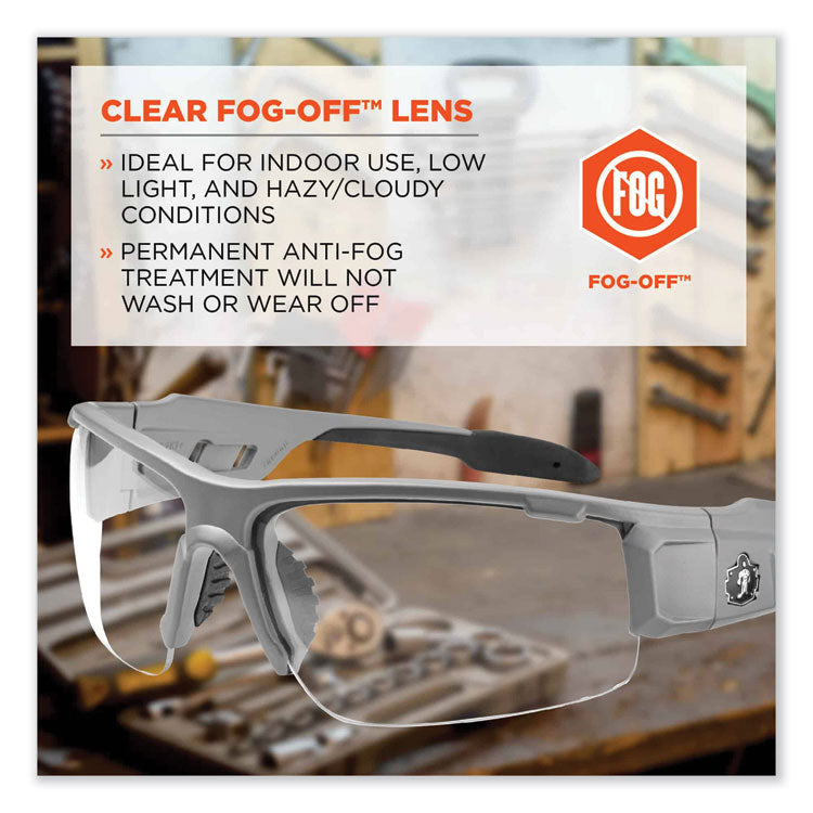ergodyne® Skullerz Dagr Safety Glasses, Matte Gray Nylon Impact Frame, Anti-Fog Clear Polycarbonate Lens, Ships in 1-3 Business Days (EGO52103) Each