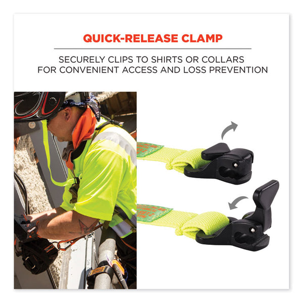 ergodyne® Squids 3155 Elastic Lanyard with Clamp, 2 lb Max Working Capacity, 18" to 48" Long, Lime, Ships in 1-3 Business Days (EGO19155) Each