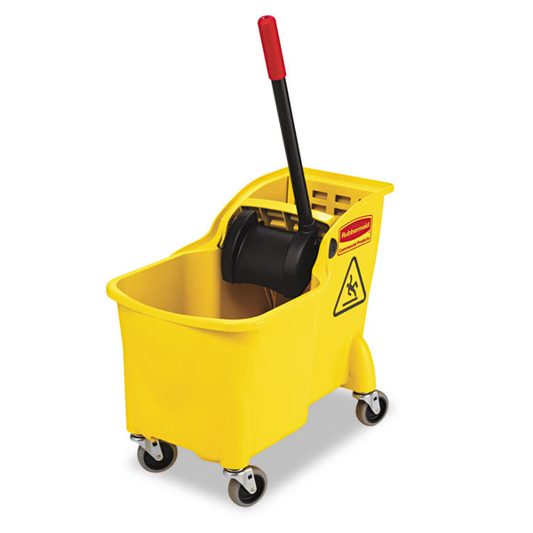 Rubbermaid® Commercial Tandem 31-Quart Bucket/Wringer Combo, Reverse, Yellow (RCP738000YEL) Each