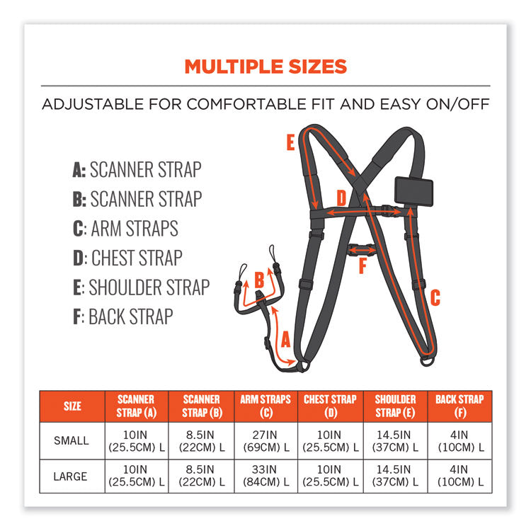 ergodyne® Squids 3138 Padded Barcode Scanner Lanyard Harness, 27" Arm Straps,18.5" Lanyard,Black/Orange/Gray,Ships in 1-3 Business Days (EGO19188) Each