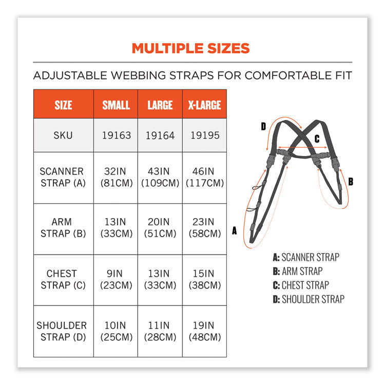 ergodyne® Squids 3132 Barcode Scanner Lanyard Harness, X-Large: 23" Arm Strap, 46" Lanyard Strap, Black, Ships in 1-3 Business Days (EGO19170) Each