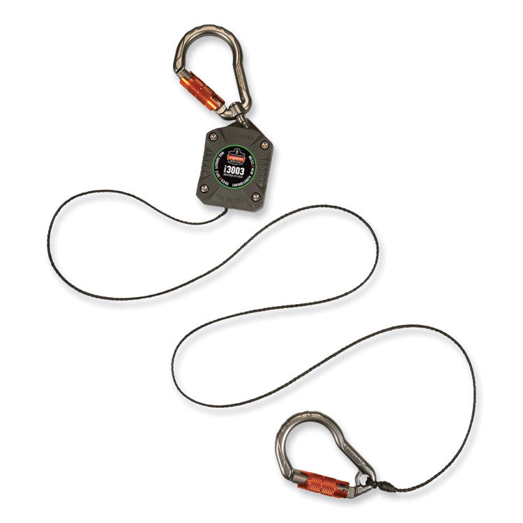 ergodyne® Squids 3003 Retractable Lanyard with Two Carabiners, 2 lb Max Working Capacity, 8" to 48", Gray, Ships in 1-3 Business Days (EGO19303) Each