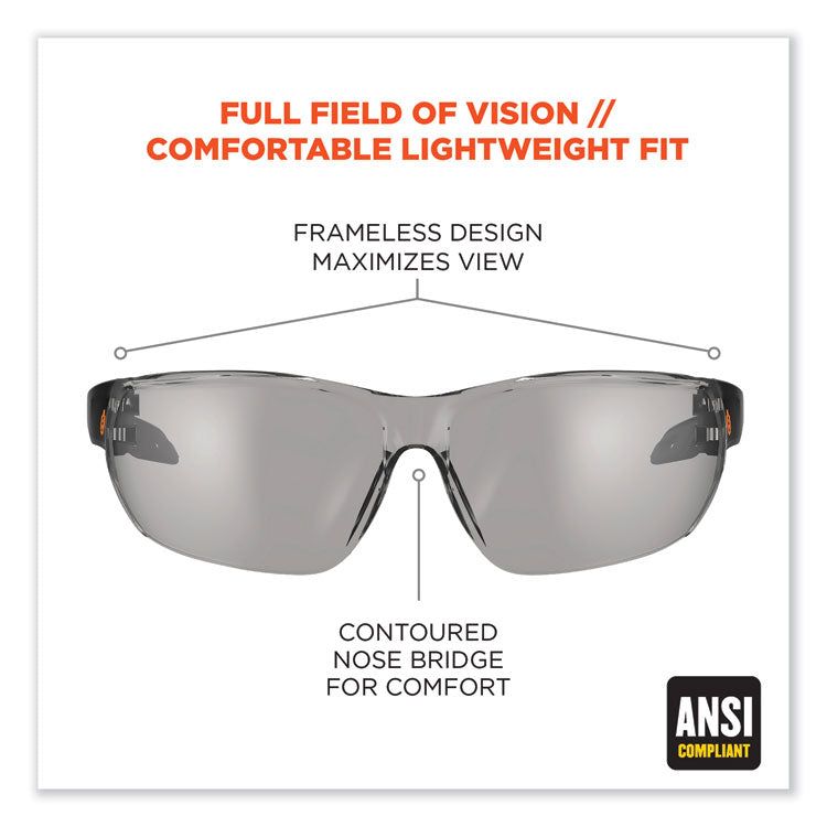 ergodyne® Skullerz Vali Frameless Safety Glasses, Black Nylon Impact Frame, AntiFog Indr/Outdr Polycarb Lens,Ships in 1-3 Business Days (EGO59283) Each