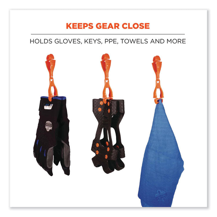 ergodyne® Squids 3400 Dual Clip Glove Clip Holder, 1 x 1 x 6.5, Acetal Copolymer, Orange, Ships in 1-3 Business Days (EGO19118) Each