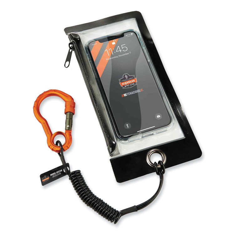 ergodyne® Squids 3156 Coiled Tool Lanyard with Carabiner, 2 lb Max Work Capacity, 12" to 48", Black/Orange, Ships in 1-3 Business Days (EGO19161) Each