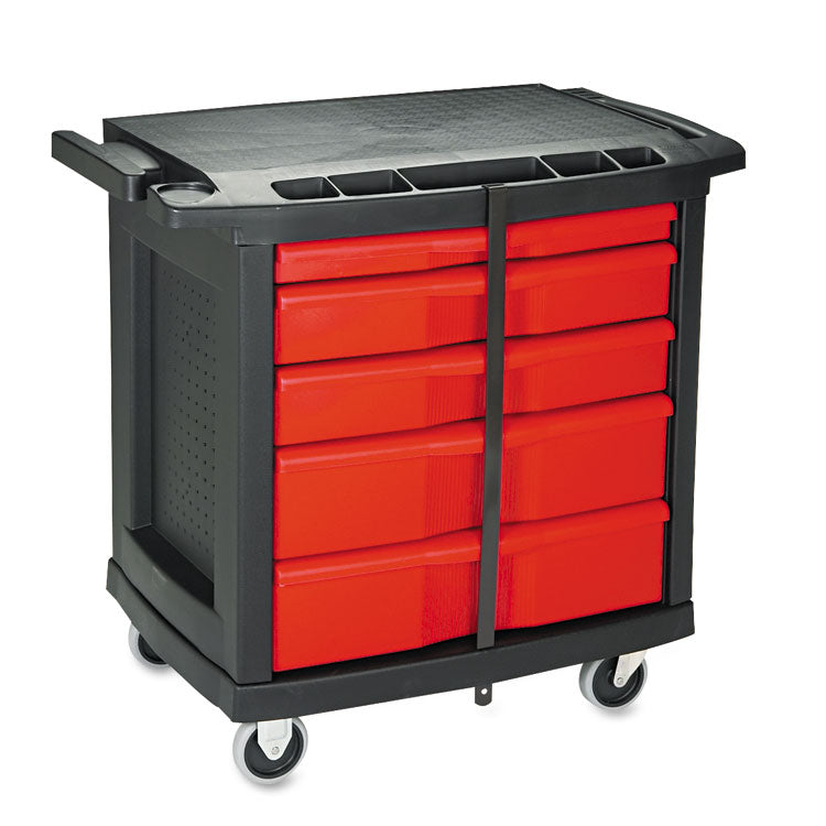 Rubbermaid® Commercial Five-Drawer Mobile Workcenter, 32.63w x 19.9d x 33.5h, Black Plastic Top (RCP773488)