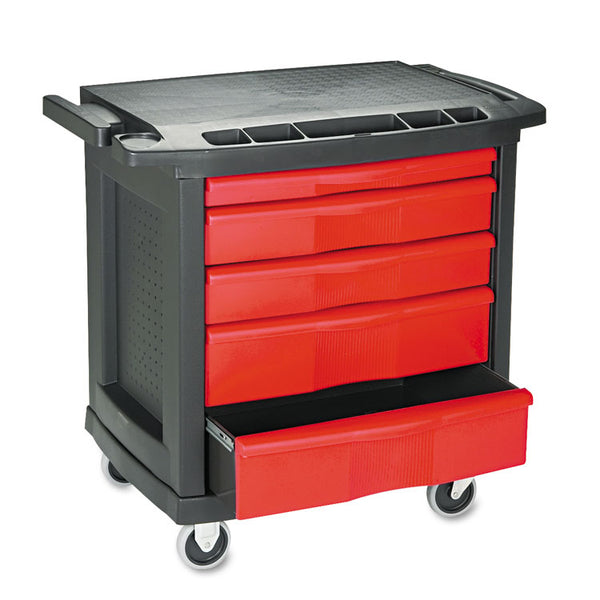 Rubbermaid® Commercial Five-Drawer Mobile Workcenter, 32.63w x 19.9d x 33.5h, Black Plastic Top (RCP773488)
