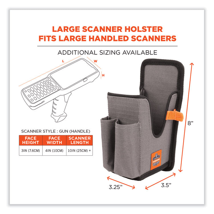 ergodyne® Squids 5541 Handheld Barcode Scanner Holster w/Belt Clip, Large, 2 Comp, 2.75x3.5x8,Polyester,Gray,Ships in 1-3 Business Days (EGO19183) Each