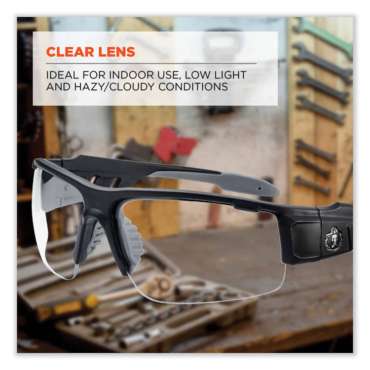 ergodyne® Skullerz Dagr Safety Glasses, Matte Black Nylon Impact Frame, Clear Polycarbonate Lens, Ships in 1-3 Business Days (EGO52400) Each
