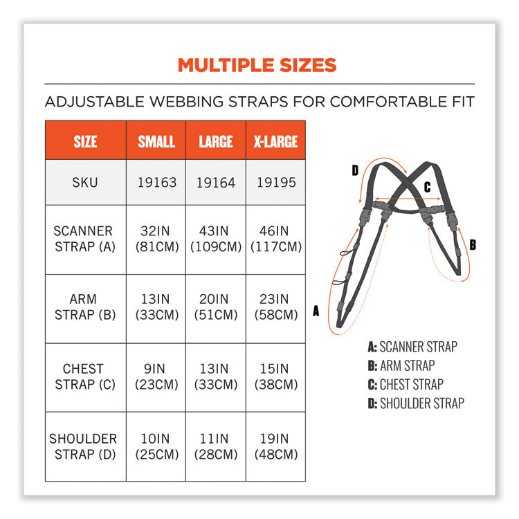 ergodyne® Squids 3132 Barcode Scanner Lanyard Harness, Small: 13" Arm Strap, 32" Long Lanyard Strap, Black, Ships in 1-3 Business Days (EGO19163) Each