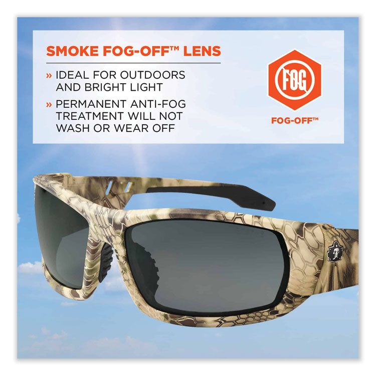 ergodyne® Skullerz Odin Safety Glasses, Kryptek Highlander Nylon Impact Frame, Anti-Fog Smoke Polycarb Lens, Ships in 1-3 Business Days (EGO50333) Each
