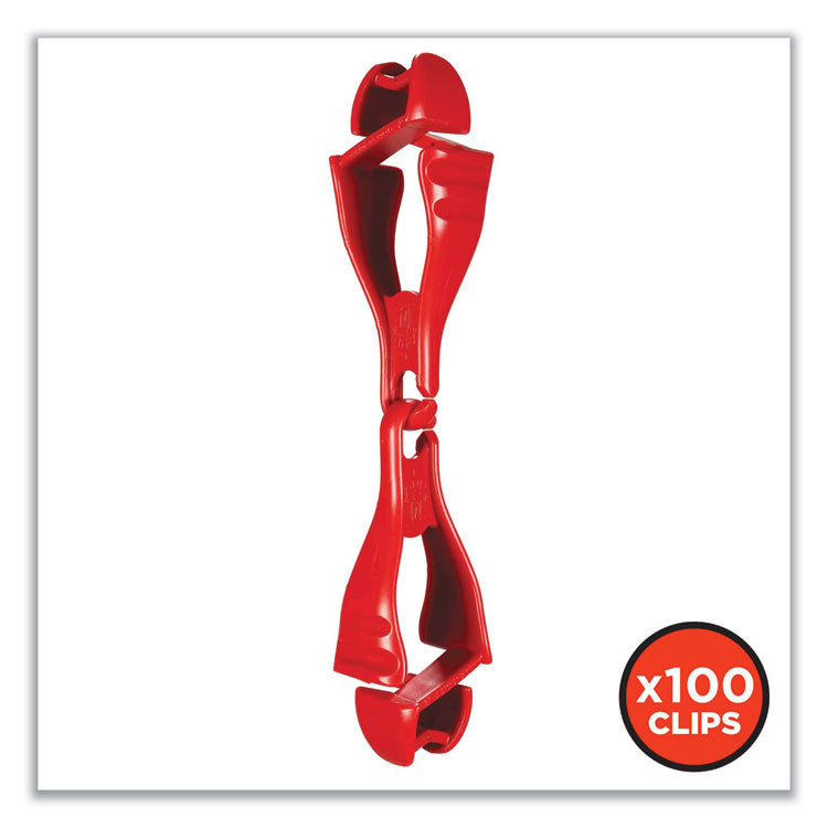 ergodyne® Squids 3400 Dual Clip Glove Clip Holder, 1 x 1 x 6.5, Acetal Copolymer, Red, 100/Pack, Ships in 1-3 Business Days (EGO19313BULK) Case of 100