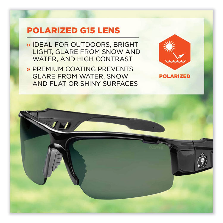 ergodyne® Skullerz Dagr Safety Glasses, Black Nylon Impact Frame, Polarized G15 Polycarbonate Lens, Ships in 1-3 Business Days (EGO52071) Each
