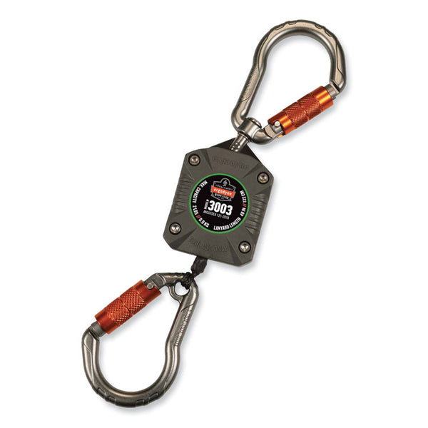 ergodyne® Squids 3003 Retractable Lanyard with Two Carabiners, 2 lb Max Working Capacity, 8" to 48", Gray, Ships in 1-3 Business Days (EGO19303) Each