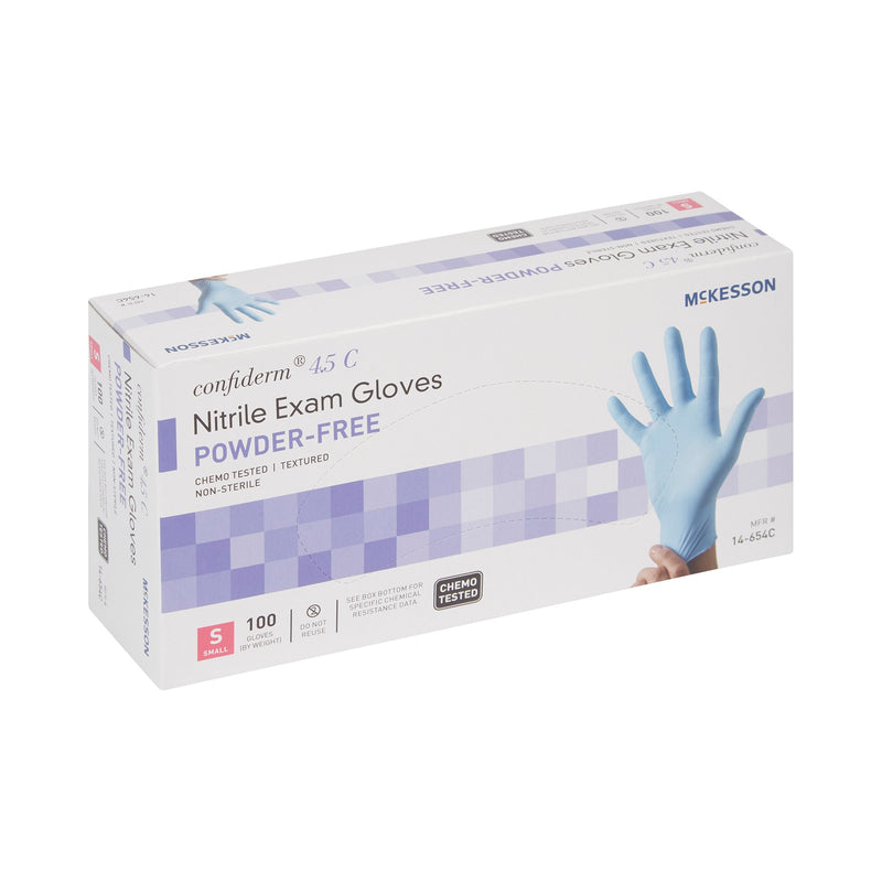 McKesson Confiderm® 4.5C Exam Glove Small NonSterile Nitrile Standard Cuff Length Textured Fingertips Blue Chemo Tested (921602_CS) 1000/CS