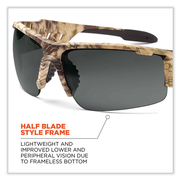ergodyne® Skullerz Dagr Safety Glasses, Kryptek Highlander Nylon Impact Frame, Anti-Fog Smoke Polycarb Lens, Ships in 1-3 Business Days (EGO52333) Each