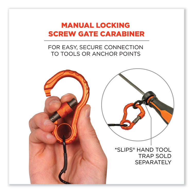 ergodyne® Squids 3156 Coiled Tool Lanyard with Carabiner, 2 lb Max Work Capacity, 12" to 48", Black/Orange, Ships in 1-3 Business Days (EGO19161) Each