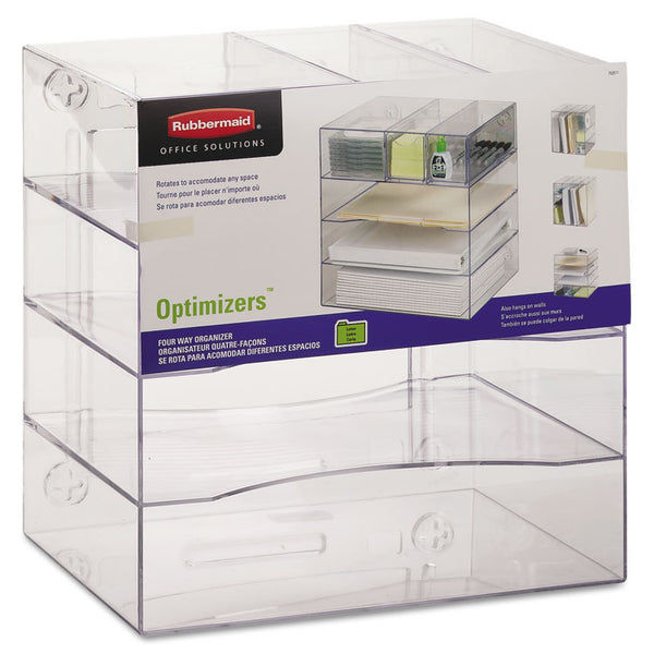 Rubbermaid® Optimizers Four-Way Organizer with Drawers, 6 Compartments, 2 Drawers, Plastic, 10 x 13.25 x 13.25, Clear (RUB94600ROS)
