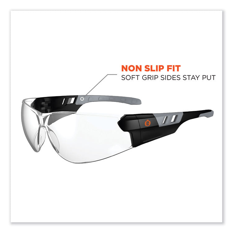 ergodyne® Skullerz Saga Frameless Safety Glasses, Black Nylon Impact Frame, Anti-Fog Clear Polycarb Lens, Ships in 1-3 Business Days (EGO59103) Each