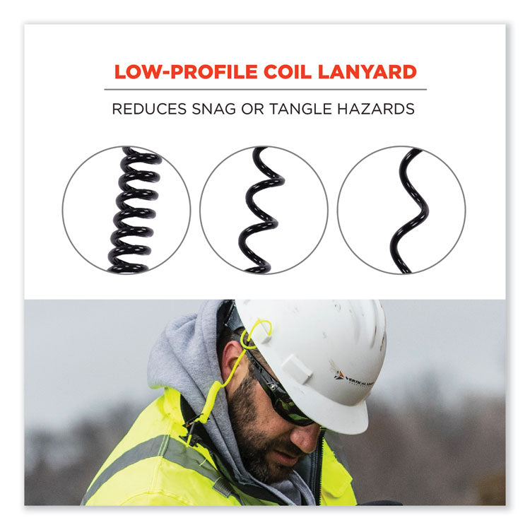 ergodyne® Squids 3157 Coiled Lanyard with Buckle, 2 lb Max Working Capacity, 12" to 48" Long, Black, Ships in 1-3 Business Days (EGO19156) Each