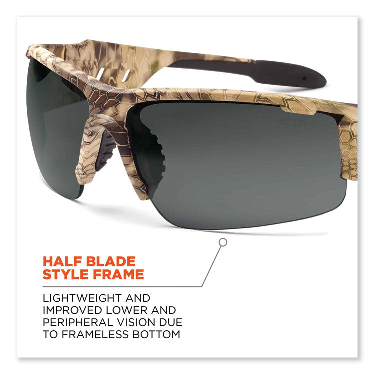 ergodyne® Skullerz Dagr Safety Glasses, Kryptek Highlander Nylon Impact Frame, Polarized Smoke Polycarb Lens,Ships in 1-3 Business Days (EGO52331) Each