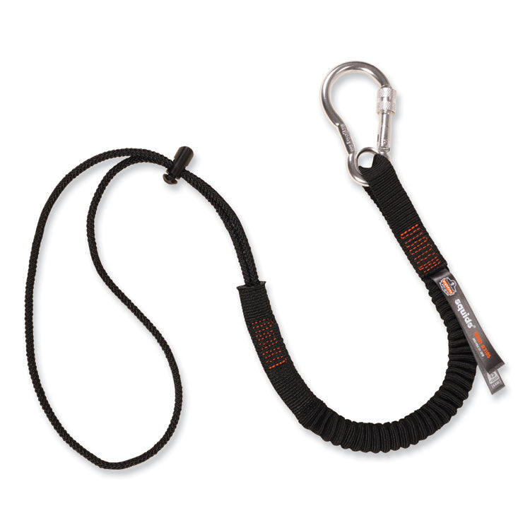 ergodyne® Squids 3105 Tool Lanyard w/Aluminum Carabiner+Cinch-Loop, 15lb Max Work Cap, 32" to 48", BK,100/PK,Ships in 1-3 Business Days (EGO19011) Each