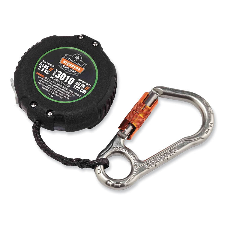 ergodyne® Squids 3010 Retractable Lanyard w/Locking Carabiner+Belt Clip, 5 lb Max Work Capacity, 48", Black, Ships in 1-3 Business Days (EGO19310) Each