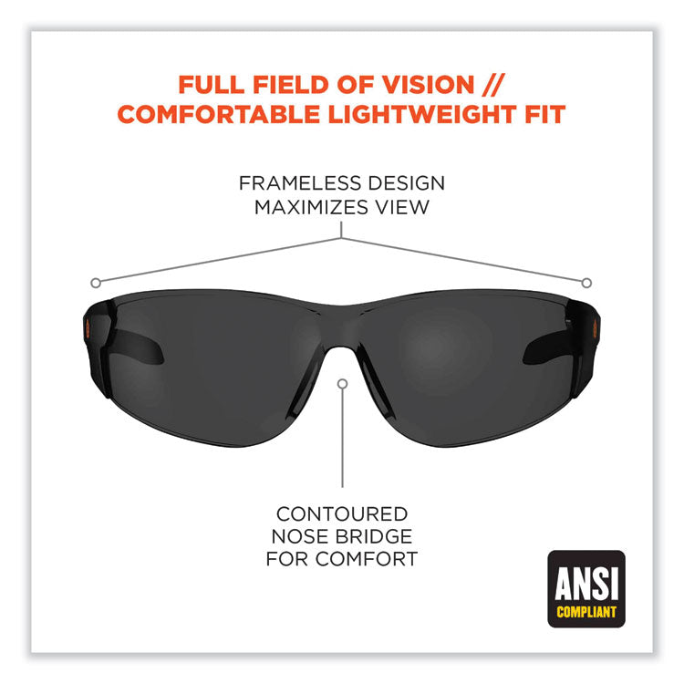 ergodyne® Skullerz Saga Frameless Safety Glasses, Matte Black Nylon Impact Frame, Smoke Polycarbonate Lens, Ships in 1-3 Business Days (EGO59130) Each