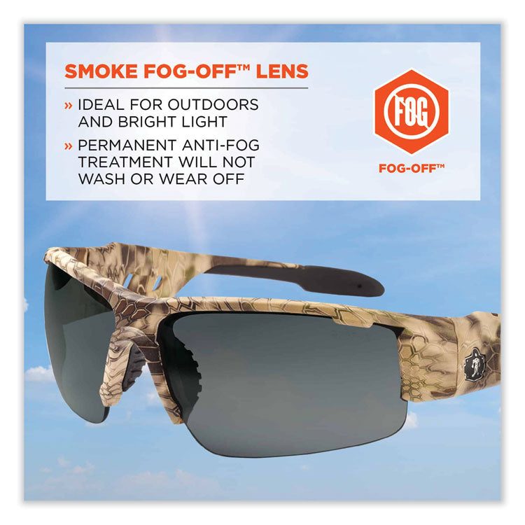 ergodyne® Skullerz Dagr Safety Glasses, Kryptek Highlander Nylon Impact Frame, Anti-Fog Smoke Polycarb Lens, Ships in 1-3 Business Days (EGO52333) Each