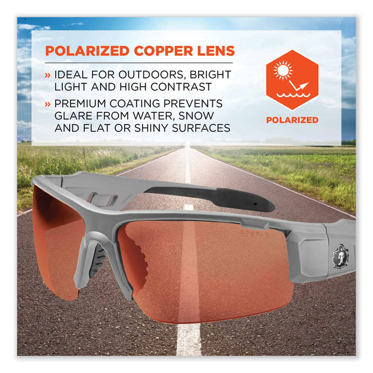 ergodyne® Skullerz Dagr Safety Glasses, Matte Gray Nylon Impact Frame, Polarized Copper Polycarbonate Lens, Ships in 1-3 Business Days (EGO52121) Each