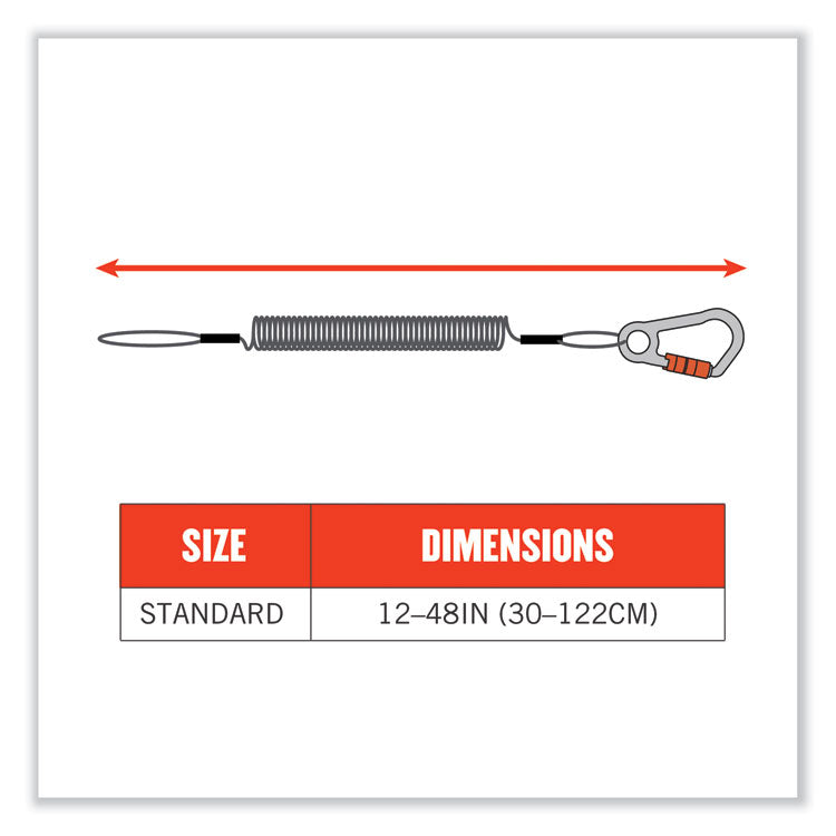 ergodyne® Squids 3156 Coiled Tool Lanyard with Carabiner, 2 lb Max Work Capacity, 12" to 48", Black/Orange, Ships in 1-3 Business Days (EGO19161) Each
