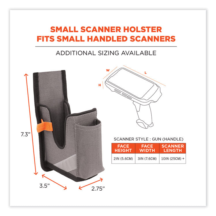 ergodyne® Squids 5540 Handheld Barcode Scanner Holster w/ Belt Loop, Small, 2.75x3.5x7.3, Polyester, Gray, Ships in 1-3 Business Days (EGO19180) Each