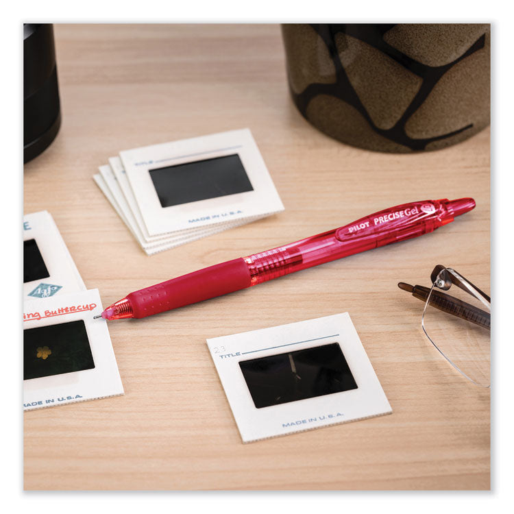 Pilot® Precise Gel BeGreen Gel Pen, Retractable, Fine 0.7 mm, Red Ink, Translucent Red Barrel, Dozen (PIL15003)