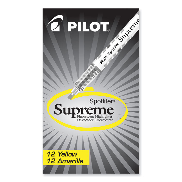 Pilot® Spotliter Supreme Highlighter, Fluorescent Yellow Ink, Chisel Tip, Yellow/White Barrel, Dozen (PIL16008)