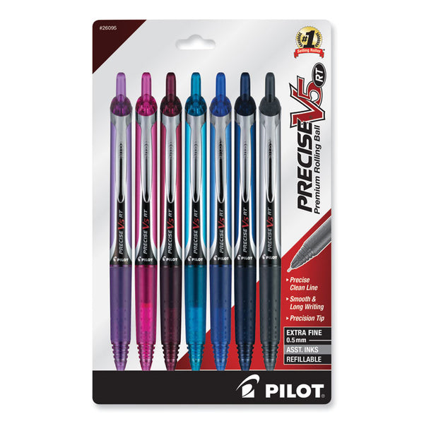 Pilot® Precise V5RT Roller Ball Pen, Retractable, Extra-Fine 0.5 mm, Assorted Ink and Barrel Colors, 7/Pack (PIL26095)