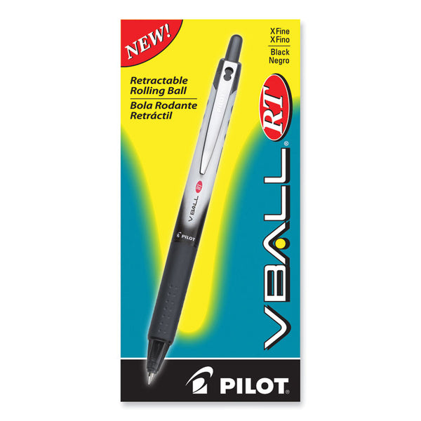 Pilot® VBall RT Liquid Ink Roller Ball Pen, Retractable, Extra-Fine 0.5 mm, Black Ink, Black/White Barrel, Dozen (PIL26106)