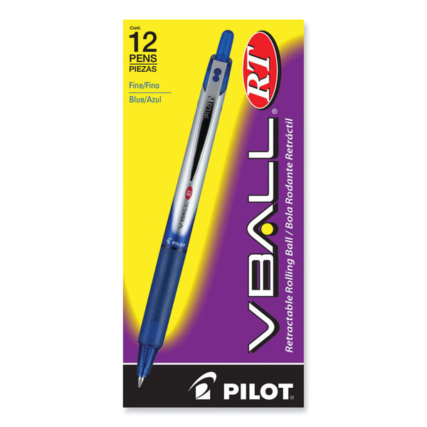 Pilot® VBall RT Liquid Ink Roller Ball Pen, Retractable, Fine 0.7 mm, Blue Ink, Blue/White Barrel, Dozen (PIL26207)