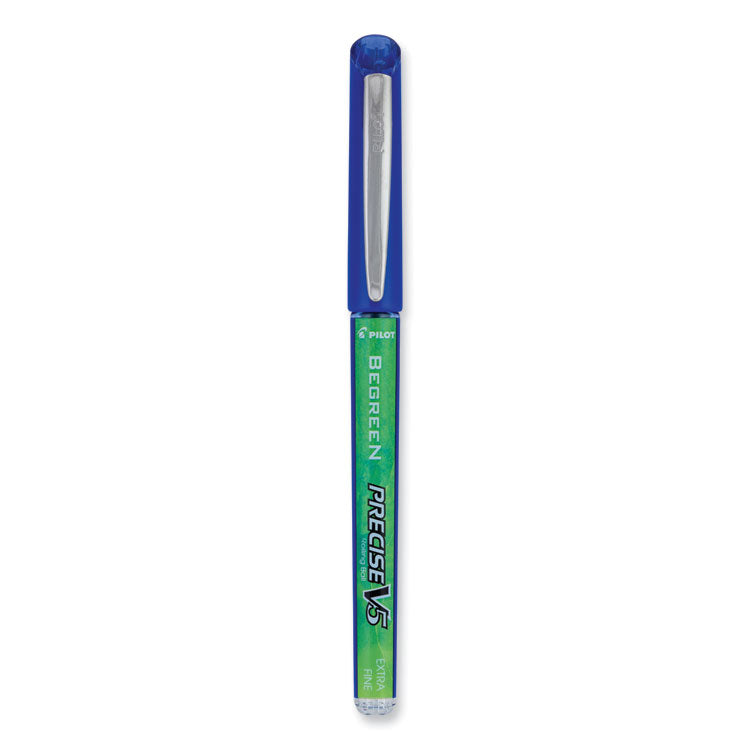 Pilot® Precise V5 BeGreen Roller Ball Pen, Stick, Extra-Fine 0.5 mm, Blue Ink, Blue Barrel, Dozen (PIL26301)