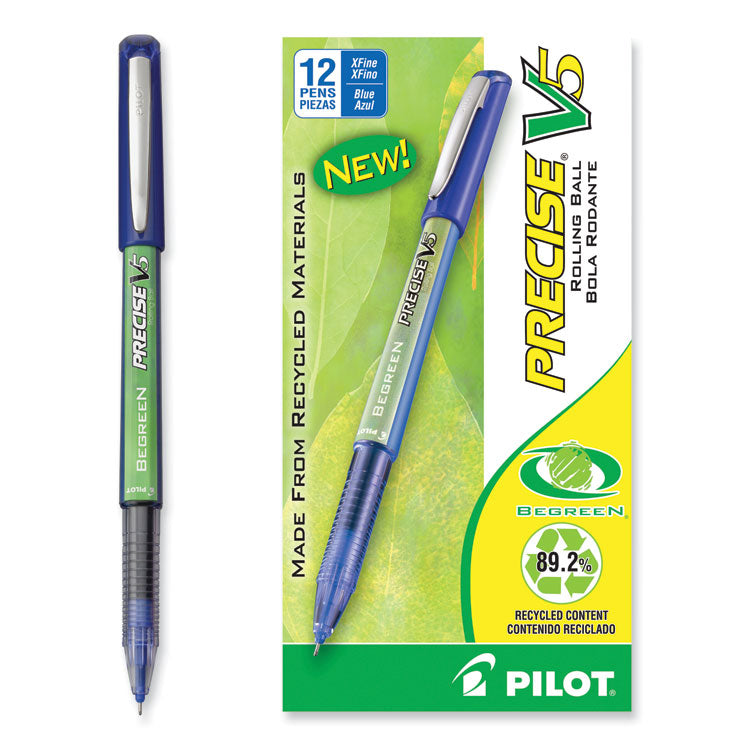 Pilot® Precise V5 BeGreen Roller Ball Pen, Stick, Extra-Fine 0.5 mm, Blue Ink, Blue Barrel, Dozen (PIL26301)