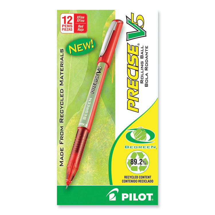 Pilot® Precise V5 BeGreen Roller Ball Pen, Stick, Extra-Fine 0.5 mm, Red Ink, Red Barrel, Dozen (PIL26302)