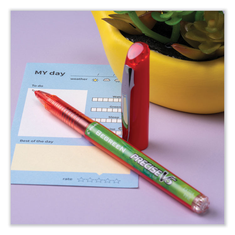 Pilot® Precise V5 BeGreen Roller Ball Pen, Stick, Extra-Fine 0.5 mm, Red Ink, Red Barrel, Dozen (PIL26302)