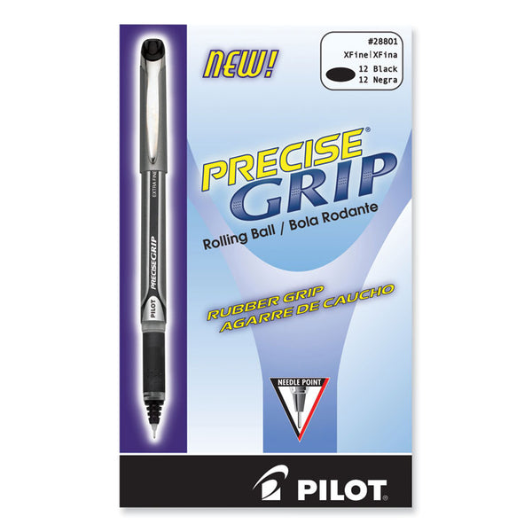 Pilot® Precise Grip Roller Ball Pen, Stick, Extra-Fine 0.5 mm, Black Ink, Black Barrel, Dozen (PIL28801)