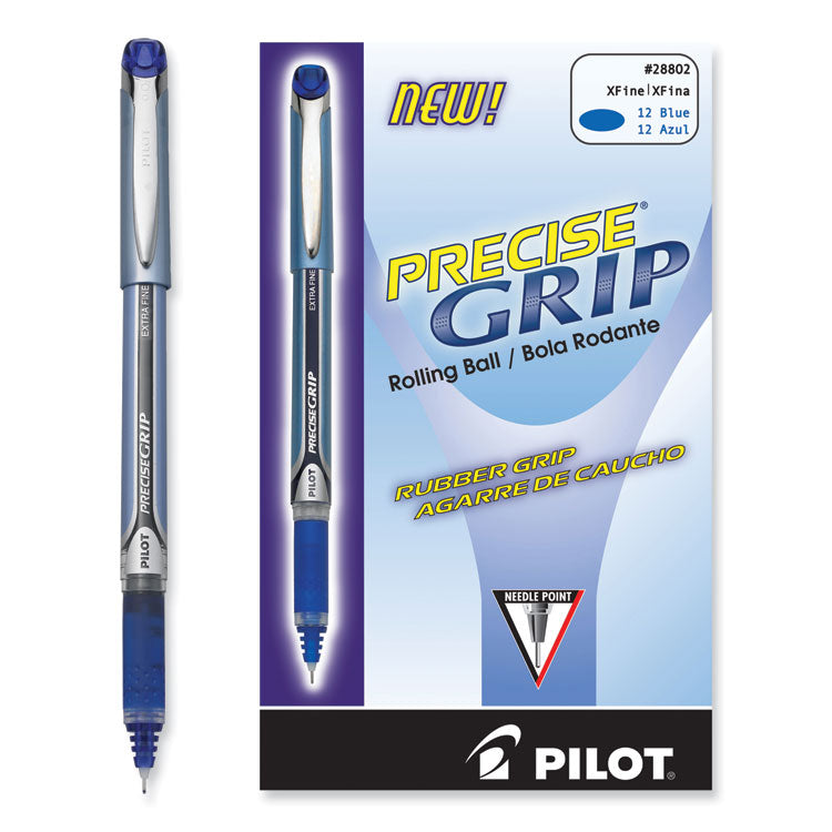 Pilot® Precise Grip Roller Ball Pen, Stick, Extra-Fine 0.5 mm, Blue Ink, Blue Barrel, Dozen (PIL28802)