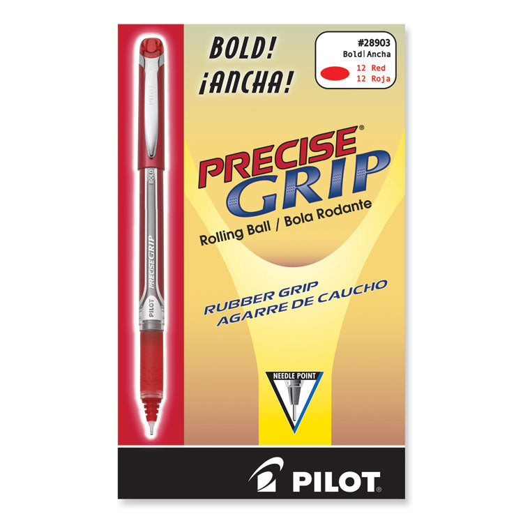 Pilot® Precise Grip Roller Ball Pen, Stick, Bold 1 mm, Red Ink, Red Barrel, Dozen (PIL28903)