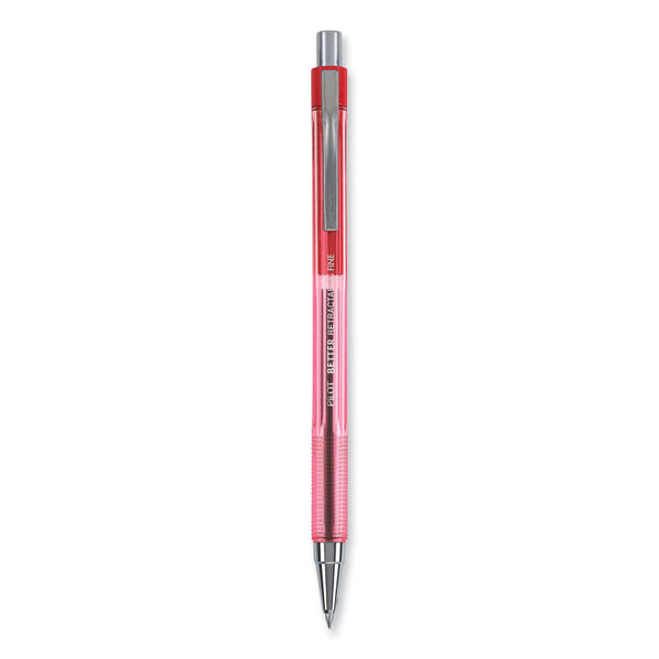 Pilot® Better Ballpoint Pen, Retractable, Fine 0.7 mm, Red Ink, Translucent Red Barrel, Dozen (PIL30002)