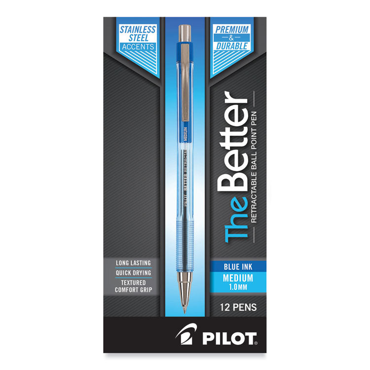 Pilot® Better Ballpoint Pen, Retractable, Medium 1 mm, Blue Ink, Translucent Blue Barrel, Dozen (PIL30006) 1 Dozen