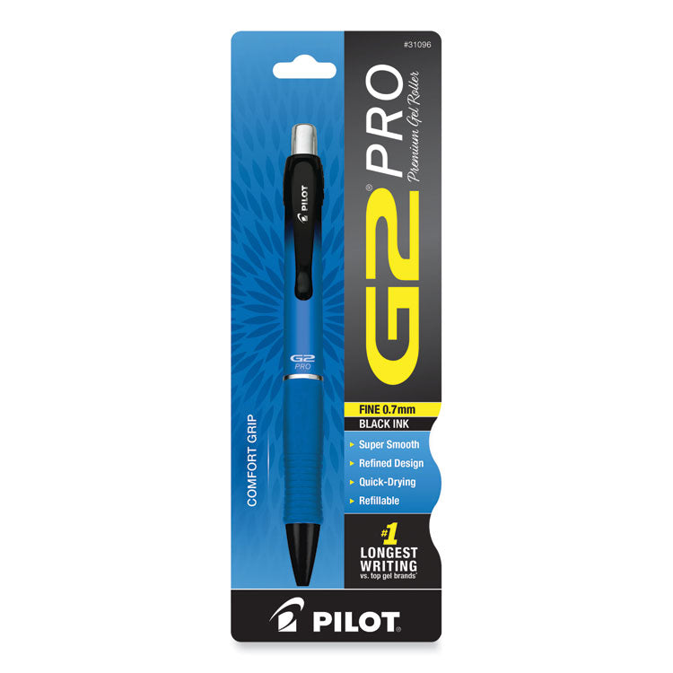 Pilot® G2 Pro Gel Pen, Retractable, Fine 0.7 mm, Black Ink, Blue Barrel (PIL31096)