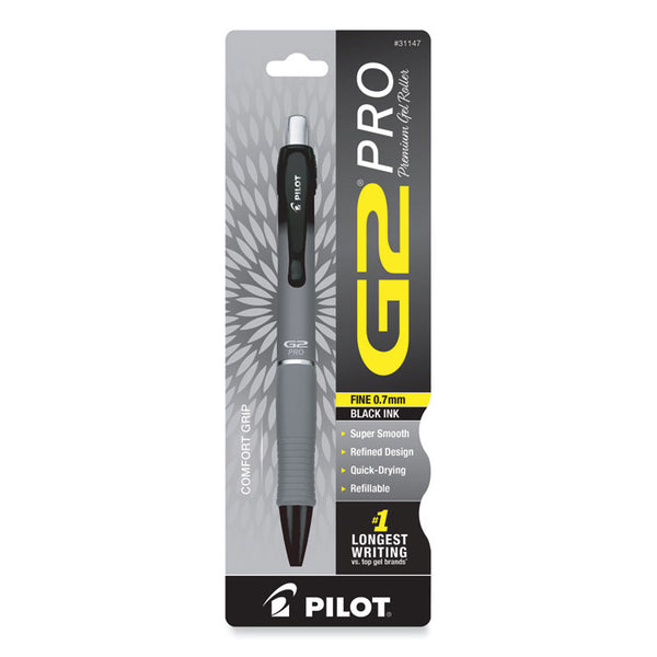 Pilot® G2 Pro Gel Pen, Retractable, Fine 0.7 mm, Black Ink, Gray Barrel (PIL31147)